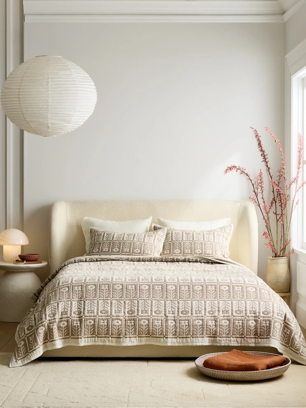 Quince King/Cal King Organic Cotton Jacquard Floral Coverlet Set